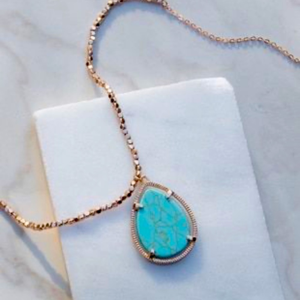 Gold Necklace with Beaded Details and Turquoise Pendant